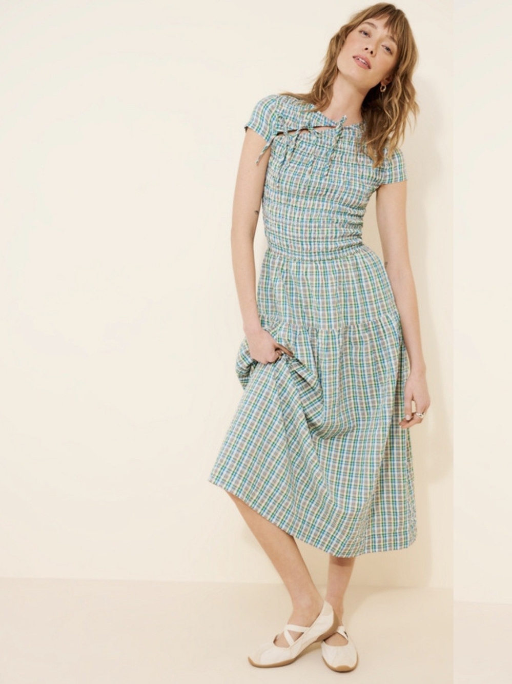 Damson Madder Ebba Midi Dress Picnic Blue Check
